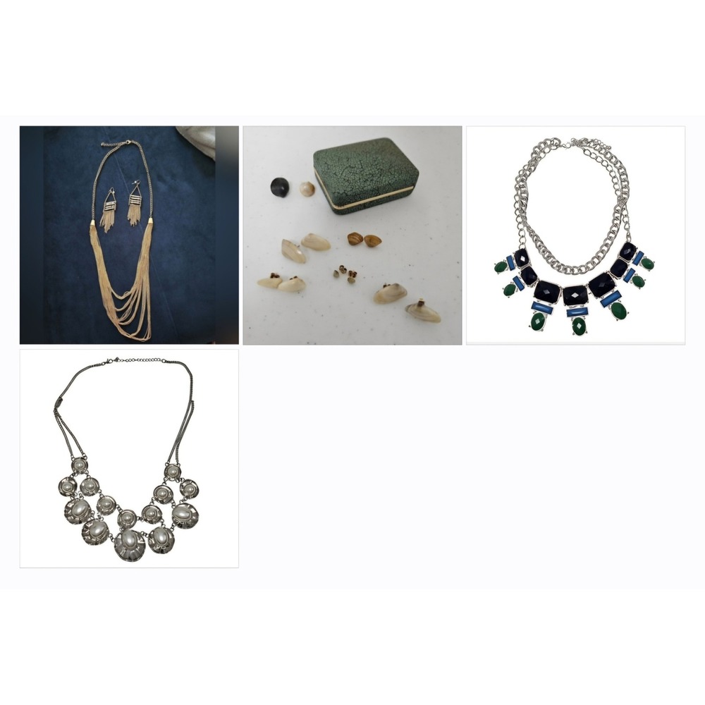 Vintage Jewelry Lot Women Multicolor‎ Statement Necklaces Shell Earrings Set